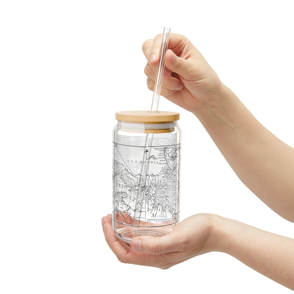 Adriatic Map Glass Tumbler with Bamboo Lid — Mare Hadriaticum! (16 oz)