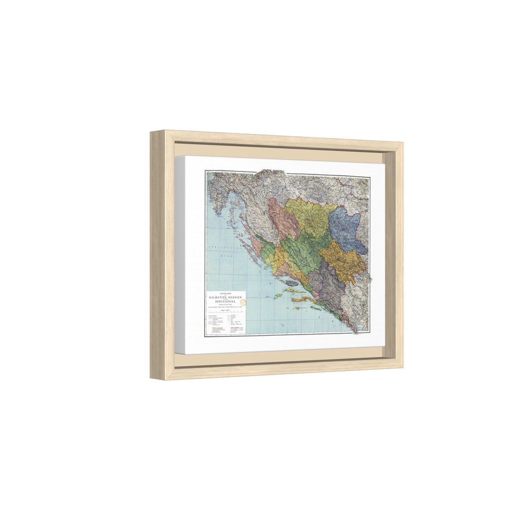 1914 Dalmatia, Bosnia, and Herzegovina Map Matte Canvas With Frame
