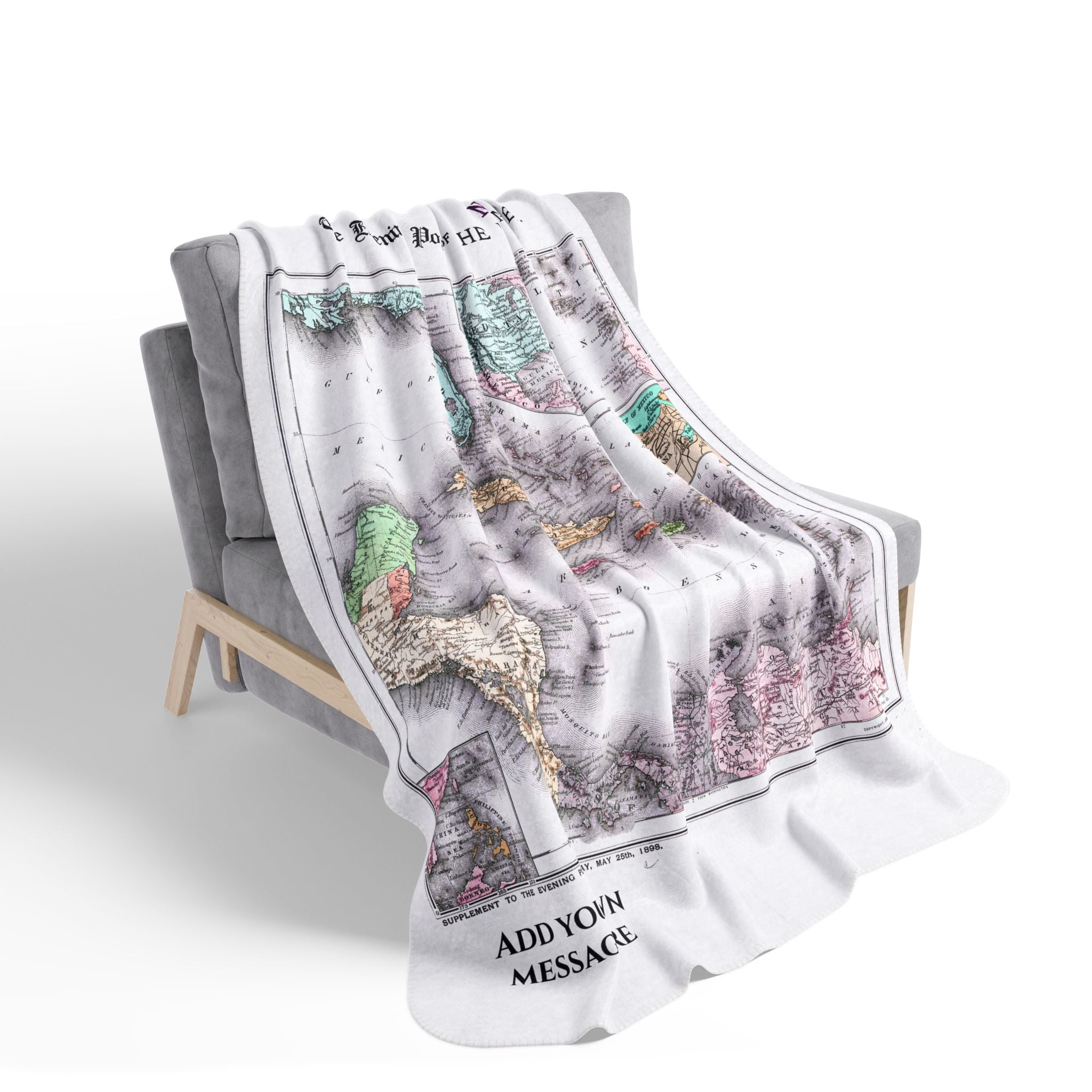Vintage West Indies Nautical Map Fleece Sherpa Blanket