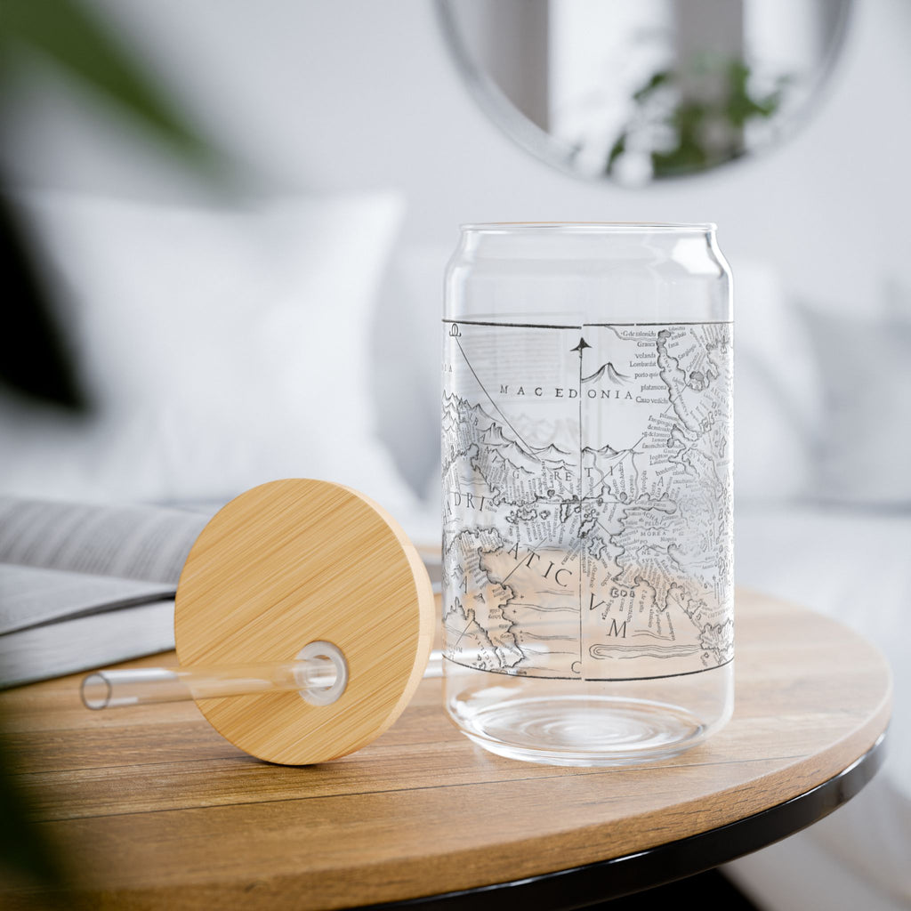 Adriatic Map Glass Tumbler with Bamboo Lid — Mare Hadriaticum! (16 oz)