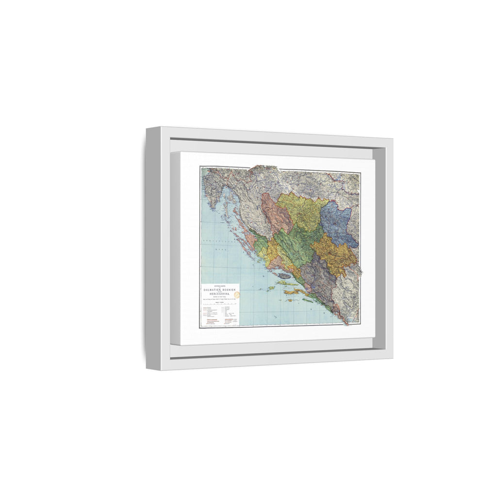 1914 Dalmatia, Bosnia, and Herzegovina Map Matte Canvas With Frame