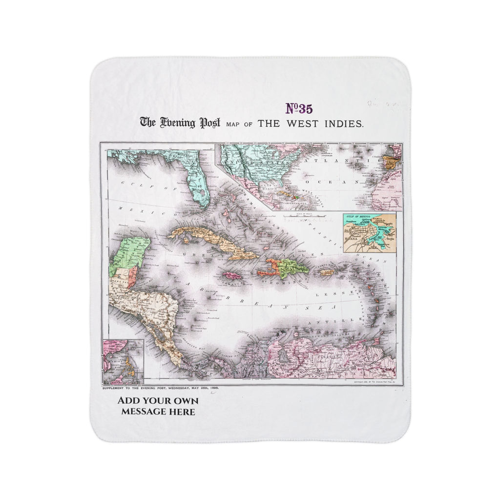 Vintage West Indies Nautical Map Fleece Sherpa Blanket