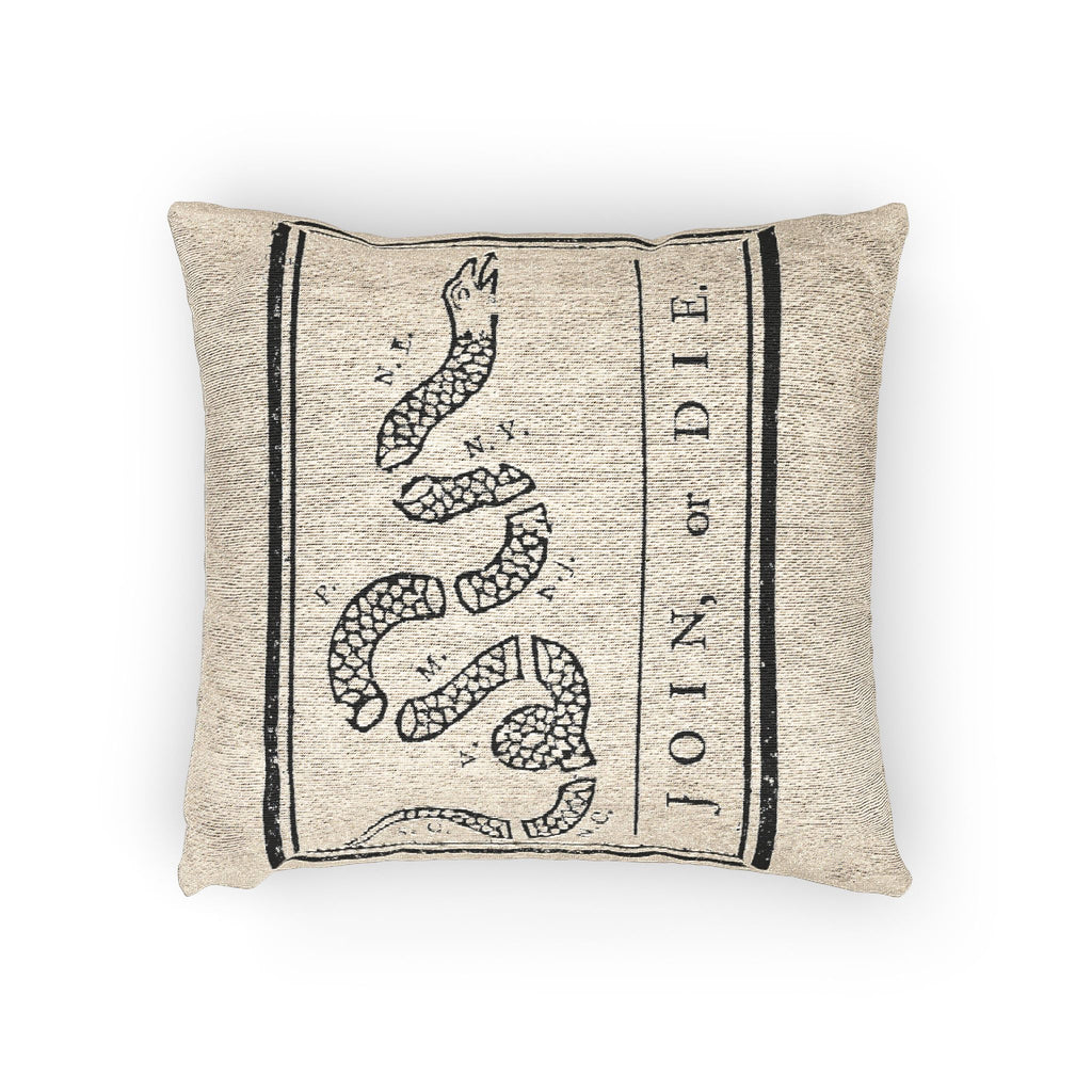 Gadsen Flag Woven Pillow - 'Join or Die' Colonial Snake Decorative Throw Pillow