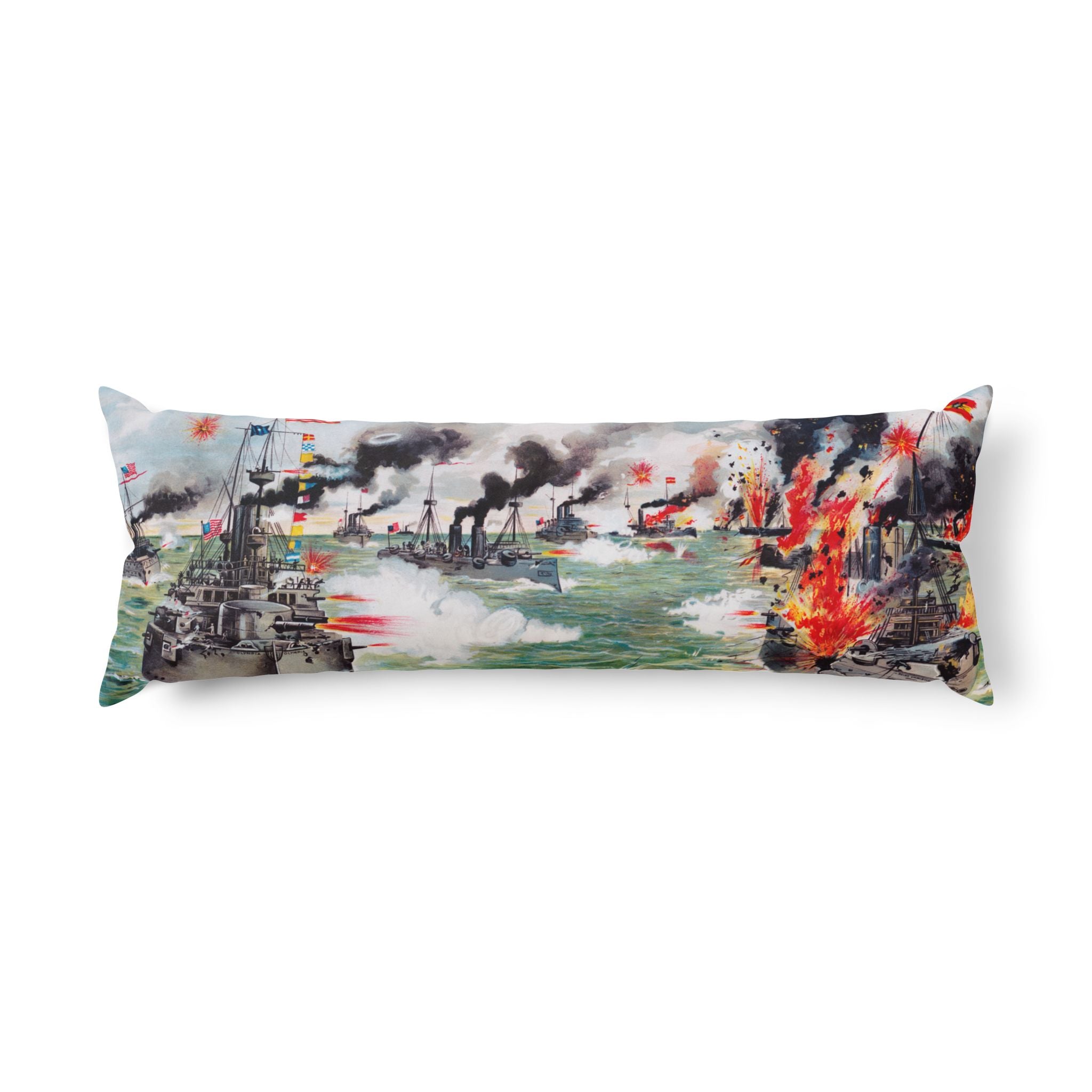 Battle Of Manila Bay And World Map Body Pillow — Vintage Map and Historic Battle Decorative Body Pillow