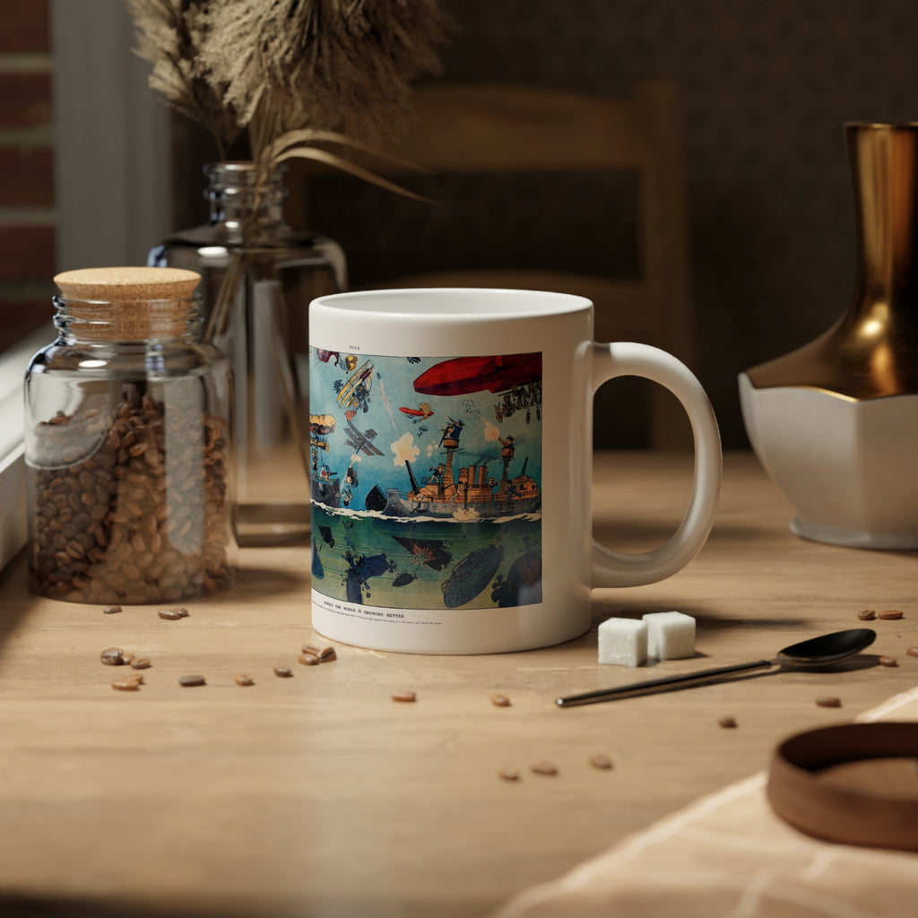 Global Betterment Mug — Vintage Nautical Warfare Illustration Coffee Cup