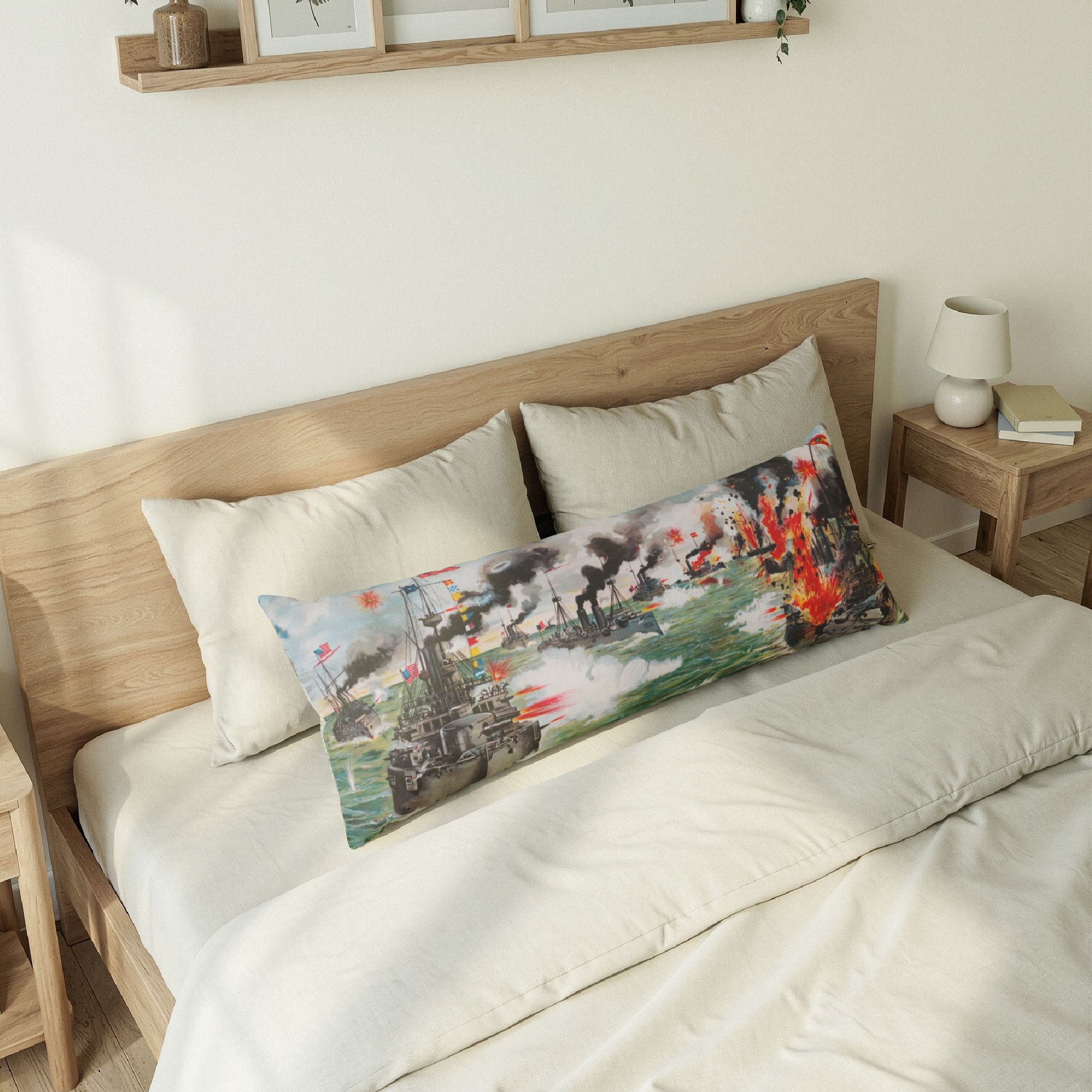 Battle Of Manila Bay And World Map Body Pillow — Vintage Map and Historic Battle Decorative Body Pillow
