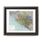 1914 Dalmatia, Bosnia, and Herzegovina Map Matte Canvas With Frame
