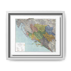 1914 Dalmatia, Bosnia, and Herzegovina Map Matte Canvas With Frame