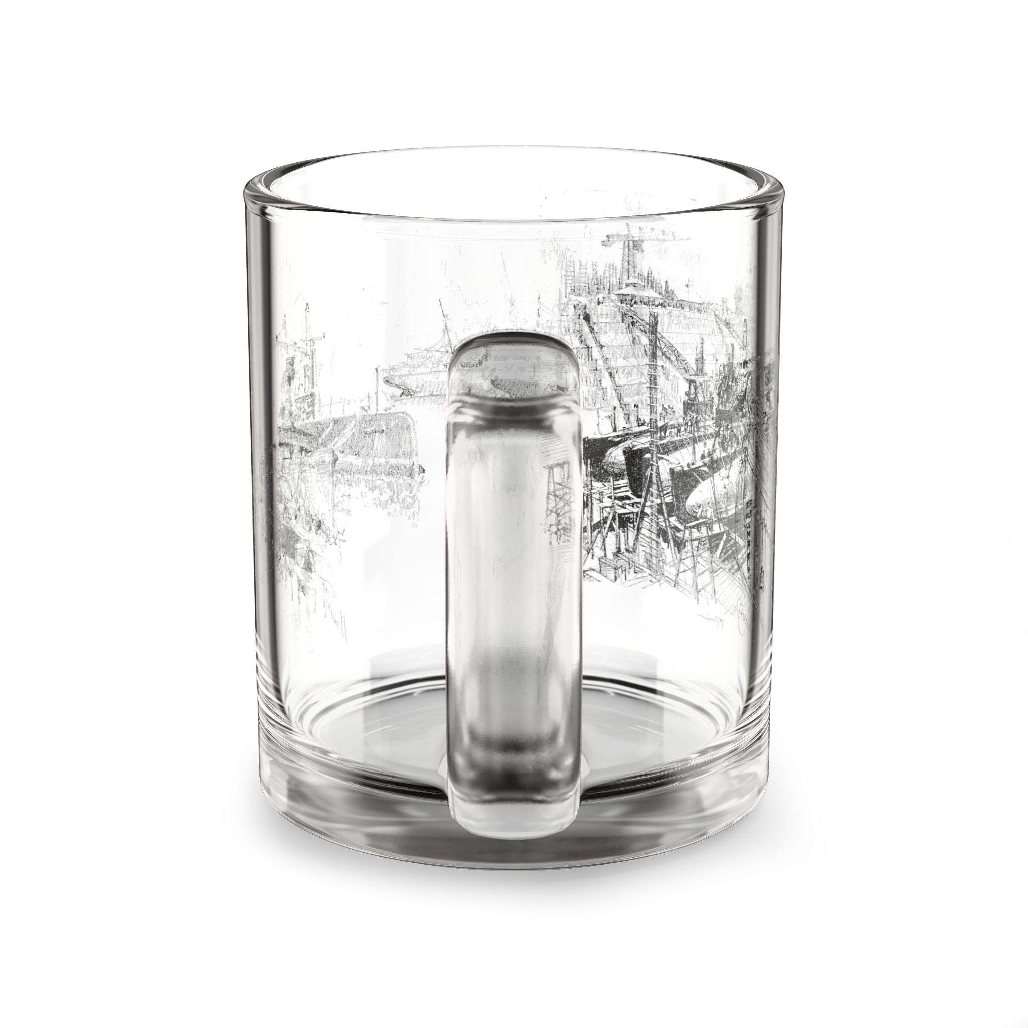 Dry Dock Days — Vintage Shipyard Sketch 10oz Glass Coffee Mug