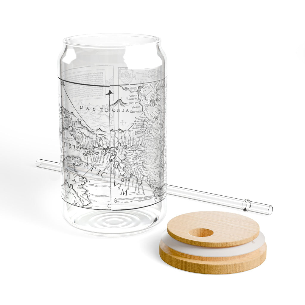Adriatic Map Glass Tumbler with Bamboo Lid — Mare Hadriaticum! (16 oz)