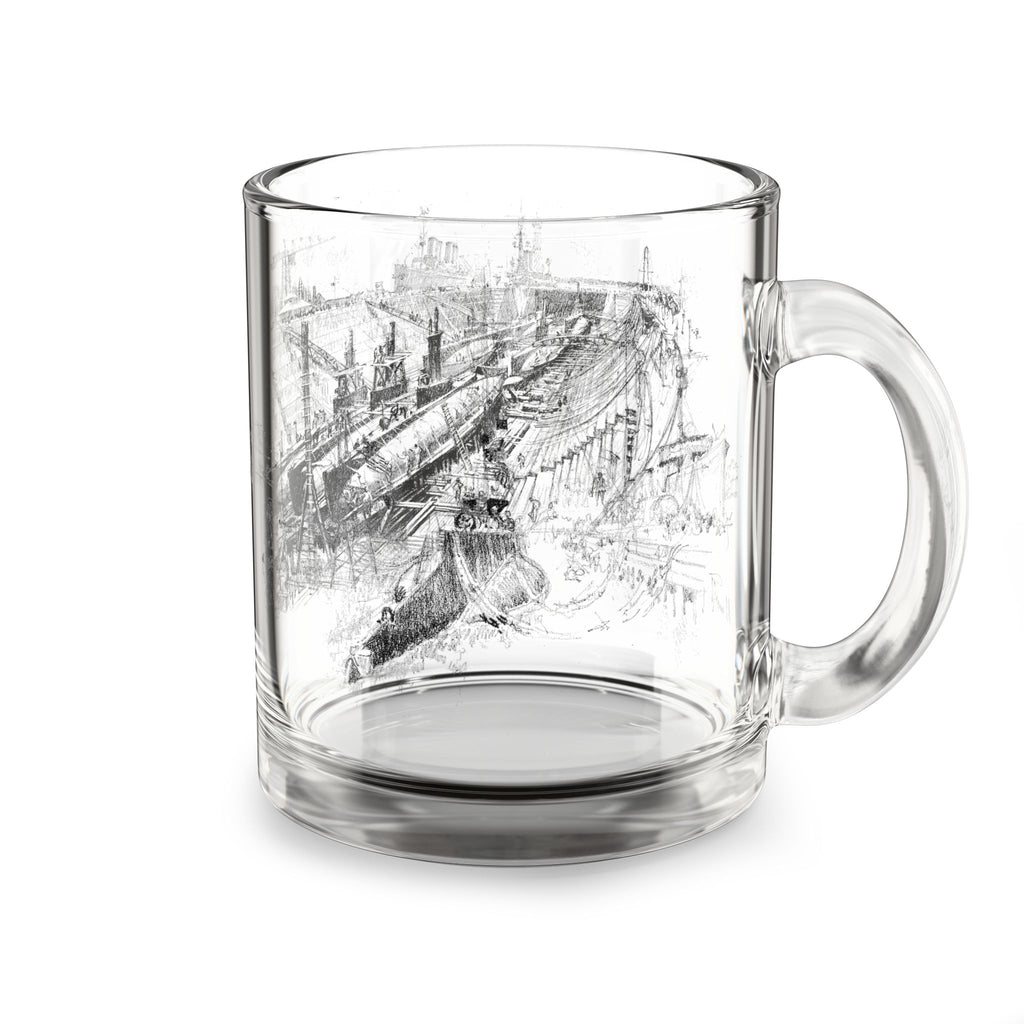 Dry Dock Days — Vintage Shipyard Sketch 10oz Glass Coffee Mug