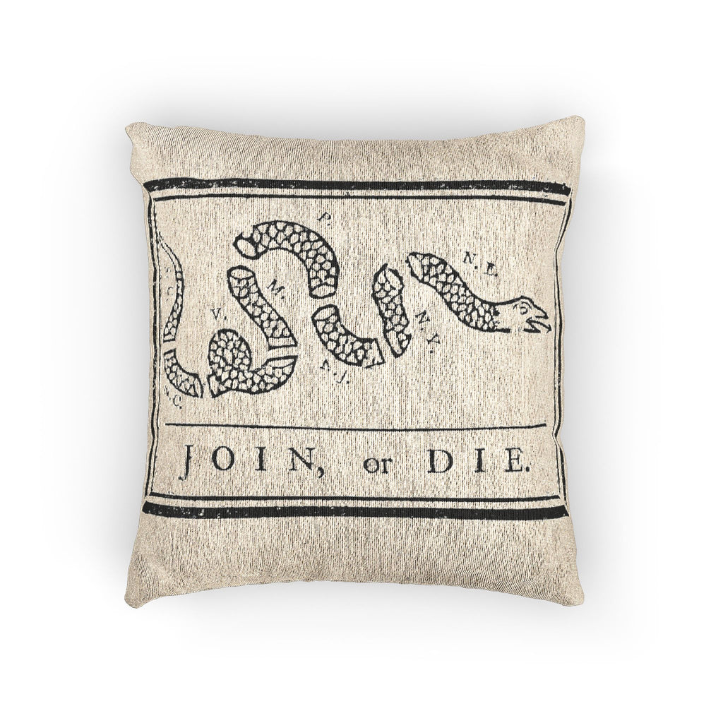 Gadsen Flag Woven Pillow - 'Join or Die' Colonial Snake Decorative Throw Pillow