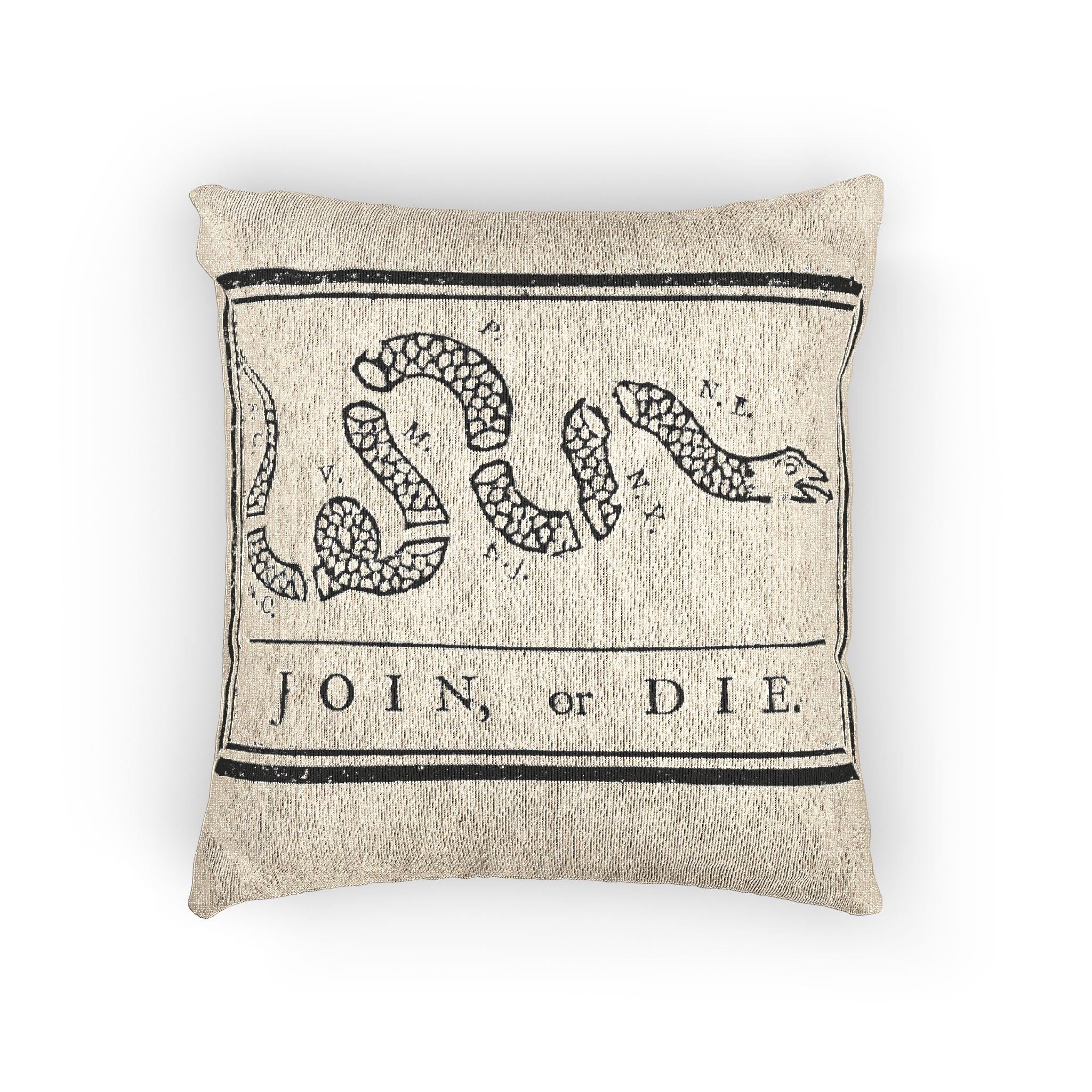 Gadsen Flag Woven Pillow - 'Join or Die' Colonial Snake Decorative Throw Pillow