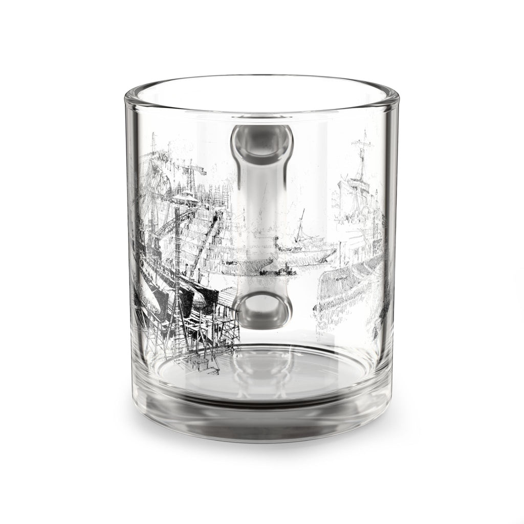 Dry Dock Days — Vintage Shipyard Sketch 10oz Glass Coffee Mug